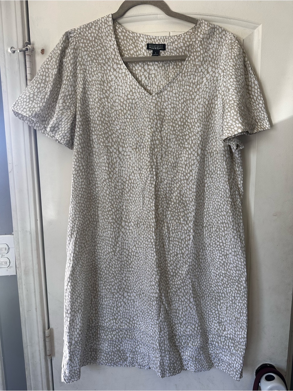 Nicole Miller Linen Blend Abstract Print V-Neck Shift Dress- Large